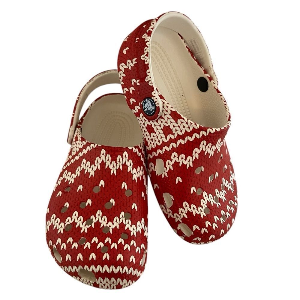 Crocs Red sweater Patterned Clogs w-4